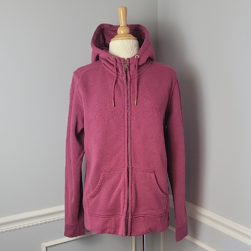 CARHARTT Purple Pink Marled Embroidered Full Zip Hooded Durable Sweatshirt L